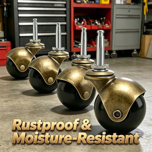 2" Ball Caster Wheels Set of 4, Antique Brass Furniture Casters with Stem & Sleeve, Heavy Duty Swivel Ball Casters for Chairs, Cabinets, Shelves, DIY Furniture (Bronze-12pcs) - color: Bronze-12pcs