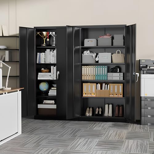 SUNCROWN 72”Metal Storage Cabinets, Locking Cabinet with 2 Doors and 4 Adjustable Shelves, Steel Utility Tool Garage Cabinets,Tall Metal Lockable File Cabinet for Office,Home, Gym, School - Black - color: Black, size: 72"H x 36"W x 18"D