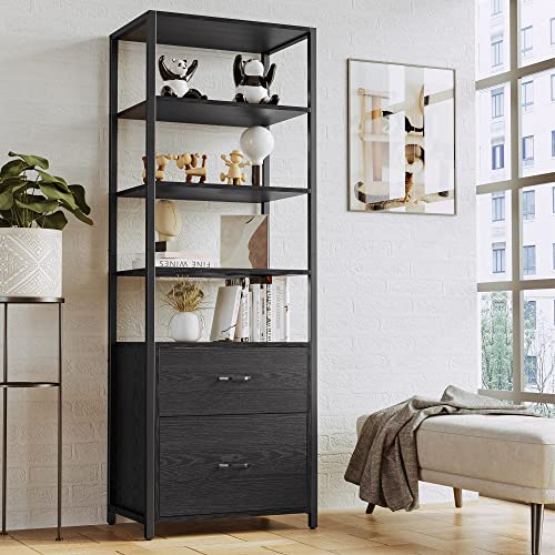 IRONCK Industrial Bookcase with File Cabinet Drawers, 71.6 in Tall Bookshelf 5 Tier, Freestanding Storage Home Office Cabinet Organizer, Rustic Home Decor, Black - color: Black