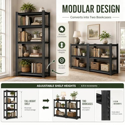 Heavy Duty 4 Tier Metal Book Shelf Adjustable Bookcase | 2400 LBS Bolt-free Storage Shelves with Deep Bookshelf for living Room, Office and Garage Storage, 13.8"Wx 11.8"Dx 45"H - size: 4 Tier-13.8"Wx 11.8"Dx 45"H
