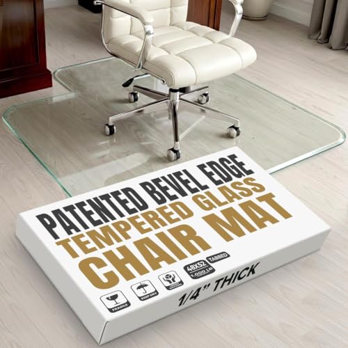 Tempered Glass Chair Mat with Lip for Carpet, 48" x 52" Tabbed, Clear - color: Clear (Standard Clear), size: 48" by 52" Tabbed