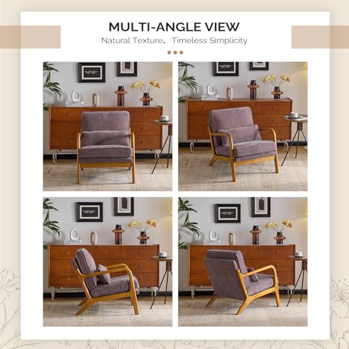 VINGLI Chenille Mid-Century Modern Accent Chair Set of 2, Cute Reading Arm Chair with Cushion & Lumbar Pillow & Solid Wood Frame for Lounge, Living Room, Reading Room, Bedroom, Light Purple - color: Light Purple