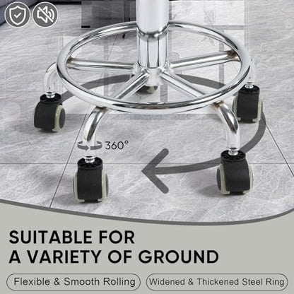 Rolling Stool with Wheels, Comfort Cushion Professional Swivel Drafting Stool, Height Adjustable Heavy Duty 500 lb Stool with Silent Casters and Foot Ring for Salon Tattoo Clinic Home Office, White - color: White