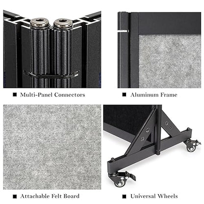 Room Partition, 8'5"L* 6'7"H,4 Panel,Light Grey - color: Light Grey, size: 100.8"(L)*78.7"(H)