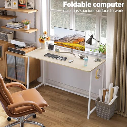 WOHOMO Folding Desk, 47.2" Foldable Computer Table for Small Spaces, Oak - color: Beige, size: Extra Large Size:47.2 x 19.6