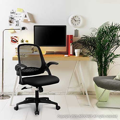 NEO CHAIR Office Desk Chair, Ergonomic Mesh with Flip-Up Armrests, Black - color: Black