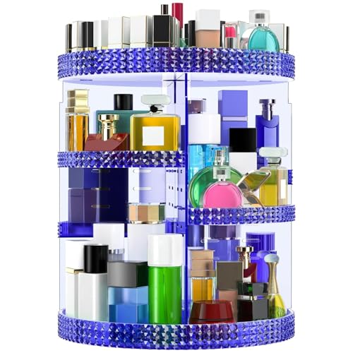 360 Large Rotating Makeup Organizer Countertop, Blue Acrylic Makeup Organizers, Organizador De Perfumes, 7 Layers Large Make Up Organizer, Huge Storage Fits for Vanity and Bathroom - Plus Size Blue - color: Blue, size: X-Large