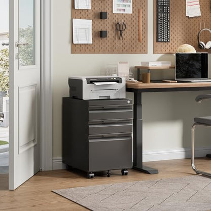 Bestoo Mobile File Cabinet, 3 Drawers Filing Cabinet with Wheels | Lockable, Metal File Cabinet, Under Desk File Cabinet, Suitable for Letter/Legal/A4/ File Folder, Easy to Assemble - color: Black, size: 3Drawer-Mobile-24.2"H