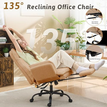 Wider Seat Office Chair with Flip Armrests for Criss Cross Legged&Cats, Big and Tall Executive Ergonomic Reclining Chair with Footrest&Lumbar Pillow, Teddy Fleece Desk Chair,Brown Vanity Chair - color: Brown