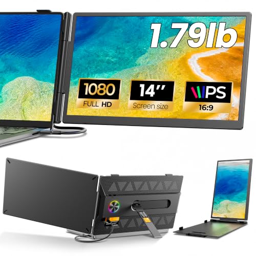 Laptop Screen Extender, 14" 1080P IPS Portable Monitor, Ultra-Slim, 1.79 lb - color: Black