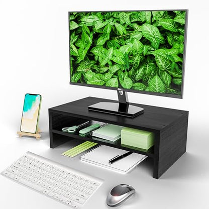 Simple Trending 2-Tier Monitor Stand Riser, Desk Storage Organizer, Black | Wood Desktop Stand for PC/TV, Laptop & Printer Stand, Premium MDF Material, Anti-Slip Pads, Waterproof, 16"W x 9"D x 5.5"H - size: 16"W x 9"D x 5.5"H
