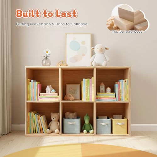 6 Cube Storage Organizer - Solid Wood Bookshelf - Cube Shelf - Vertical or Horizontal Bookcase - Open Book Shelf - Easy Assembly for Bedroom, Living Room, Office - size: 6-Cube