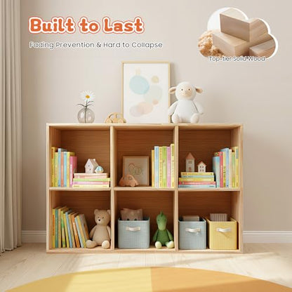 6 Cube Storage Organizer - Solid Wood Bookshelf - Cube Shelf - Vertical or Horizontal Bookcase - Open Book Shelf - Easy Assembly for Bedroom, Living Room, Office - size: 6-Cube