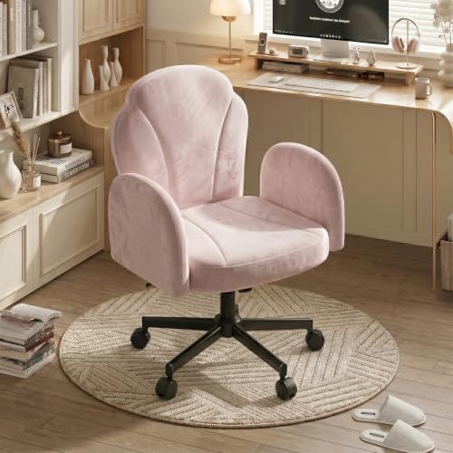 Bestier Criss Cross Office Chair with FILP-Up Armrests, Pink Velvet | Rocking Recline,Swivel Makeup Vanity Chair with 5-Level Folding Armrest, Cross Legged Desk, Adjustable Height Swivel Chair - color: Pink Velvet