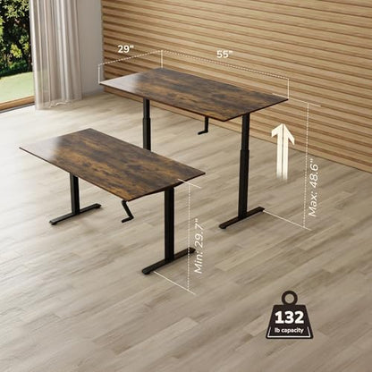 Mount-It! Hand Crank Standing Desk, 55" One-Piece Oak Top, 132 lbs - color: Oak
