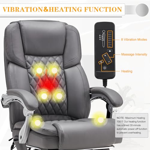HOMREST Heated Massage Executive Office Chair with Footrest, Grey - color: Grey