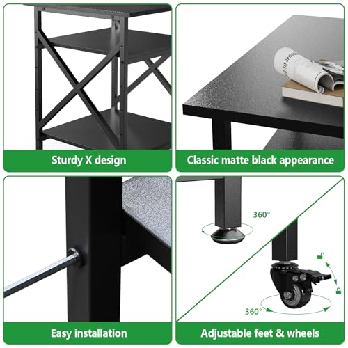 3 Tier Printer Stand, Large 23.6"x23.6" Printer Table with Wheels | 3d Rolling Printer Cart with Height Adjustable Storage Shelf,Fit printer/fax/3d/scanner for Home Office, Black - color: Black