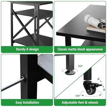 3 Tier Printer Stand, Large 23.6"x23.6" Printer Table with Wheels | 3d Rolling Printer Cart with Height Adjustable Storage Shelf,Fit printer/fax/3d/scanner for Home Office, Black - color: Black