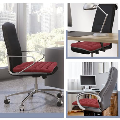 BUYUE Good Support Office Chair Cushion Padded, Soft Velvet Comfortable Non-Slip Seat Cushion for Computer Desk Kitchen Chair (1 Count, Red) - color: Red