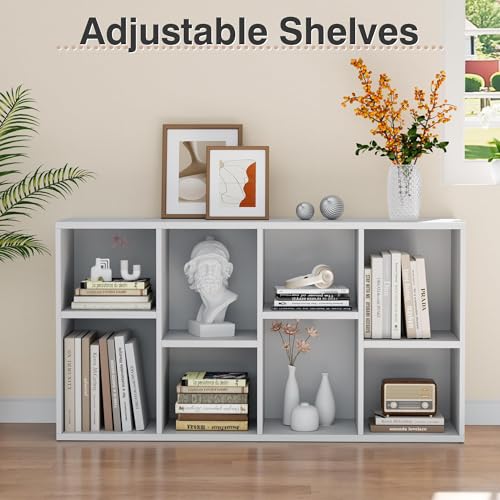 YESHOMY 8 Cube Storage Organizer, Open Frame 2-Tier Bookshelf, Modern White | Cube Storage Organizer with Adjustable Shelves, Display Storage Bookcase for Living Room, Bedroom, Entrance Hall, Home Office