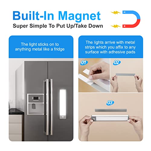 30-LED Under Cabinet Lights,USB Rechargeable Kitchen Cupboard Night Light,Battery Operated Under Counter Closet Lighting,Motion Detector Night Light,Wireless Magnetic Motion Activated Light-2Pack - color: Silver White Light, size: 7.8 in-30LED-2PACK