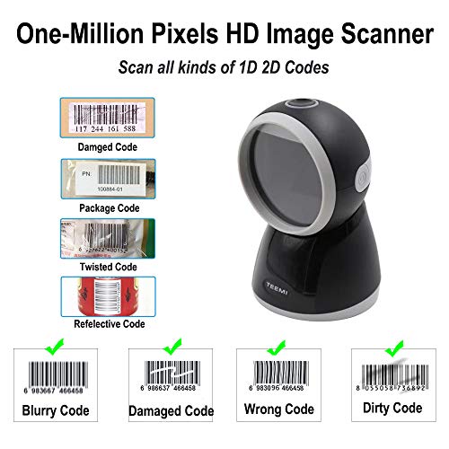 TEEMI USB 2D Barcode Scanner, Handsfree QR Reader, 1MP, TMSL-70