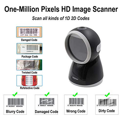 TEEMI USB 2D Barcode Scanner, Handsfree QR Reader, 1MP, TMSL-70