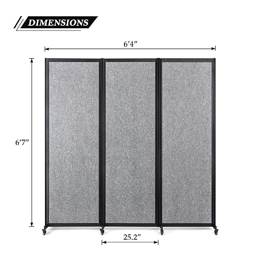 Room Partition,6'4"L* 6'7"H,3 Panel,Light Grey - color: Light Grey, size: 75.6"(L)*78.7"(H)