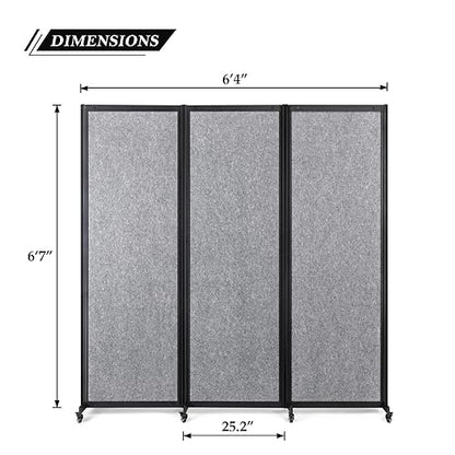 Room Partition,6'4"L* 6'7"H,3 Panel,Light Grey - color: Light Grey, size: 75.6"(L)*78.7"(H)