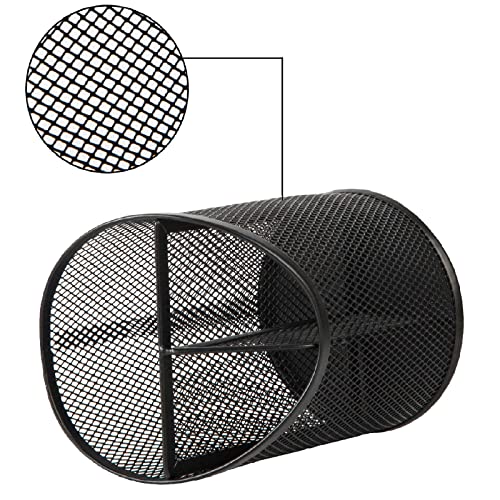 Delifox 2 Pack Pen Holder Mesh Round Pencil Holder 3 Compartments, Black | Pen Organizer for Office Home - color: Black