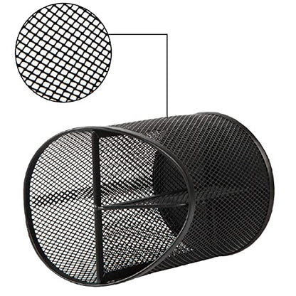 Delifox 2 Pack Pen Holder Mesh Round Pencil Holder 3 Compartments, Black | Pen Organizer for Office Home - color: Black