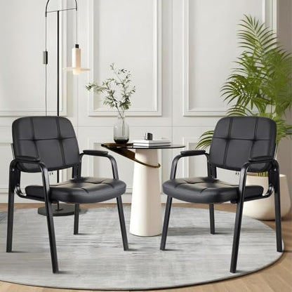 CLLATINA Waiting Room Chairs with Padded Arms Leather Guest Chair no Wheels for Office Reception and Conference Desk Black - color: Black, size: 1 pack