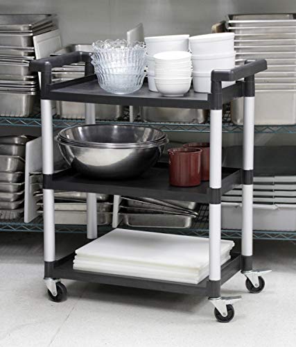 MaxWorks 80774 3-Shelf Utility Plastic Cart with Wheels-225 Lbs Maximum Capacity , Black - style: 3 Shelves
