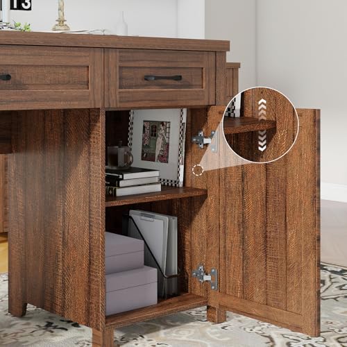 Vabches Farmhouse 61'' Rustic Office Desk with 5 Drawers(Red-Brown) - color: Red-brown, size: 61"W