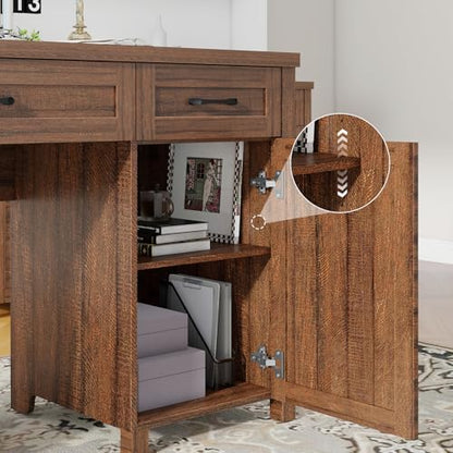 Vabches Farmhouse 61'' Rustic Office Desk with 5 Drawers(Red-Brown) - color: Red-brown, size: 61"W