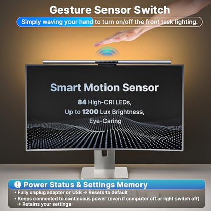Syrinx 16.7" Monitor Light Bar, No Screen Glare USB LED Screen Lamp | 1200LM Eye Care Light, Touch & Gesture Control, Stepless Dimming, Compatible with Flat & Curved Monitors for Home Office - color: Gray
