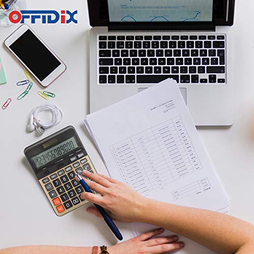 OFFIDIX Big Number Office Calculator with Large LCD Display, Dual Power ﻿ ﻿ - color: Gold
