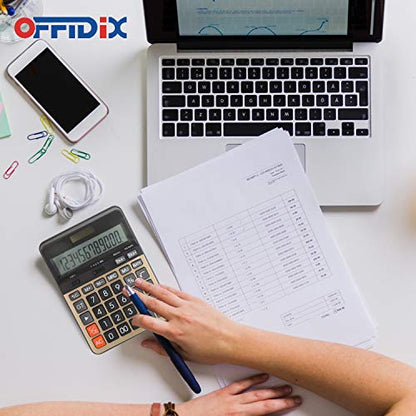 OFFIDIX Big Number Office Calculator with Large LCD Display, Dual Power ﻿ ﻿ - color: Gold