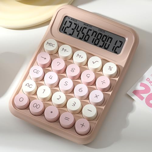 Mechanical Switch Calculator with 12 Digits Large LCD Display, Basic Calculator with Big Button Anti-Slip Pad, Accurate Calculation for Office Desk Home School - Latte