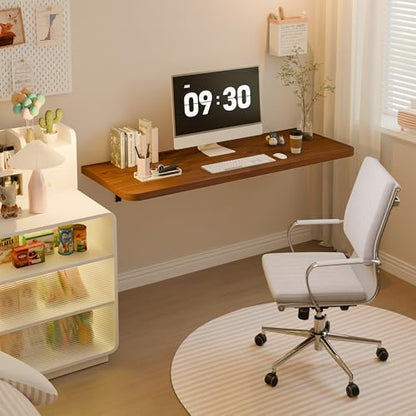 Dogsky Floating Wall Desk 48" x 16" - 300 lbs Heavy Duty Solid Pine - color: Walnut, size: 48" x 16"