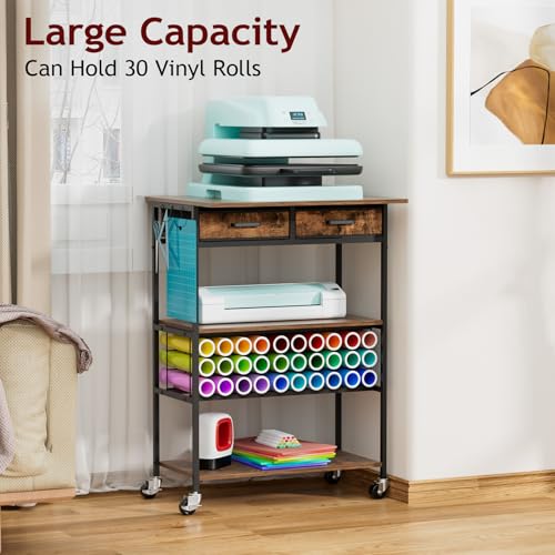 Homsorout Movable Heat Press Table with Drawer & Hooks, 23.6''×19.6'' - style: Black and Brown