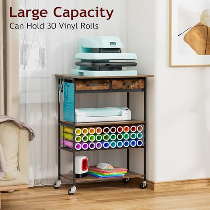 Homsorout Movable Heat Press Table with Drawer & Hooks, 23.6''×19.6'' - style: Black and Brown