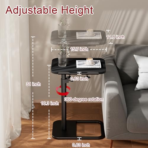 GOYLSER TV Tray Table Adjustable Height, Flip-Top, Snack Side Table with 360° Swivel and 180° Tilt, C Shaped End Table for Couch, Sofa, Dinner Eating and Recliner (Black) - color: Black, style: Angle Tilt