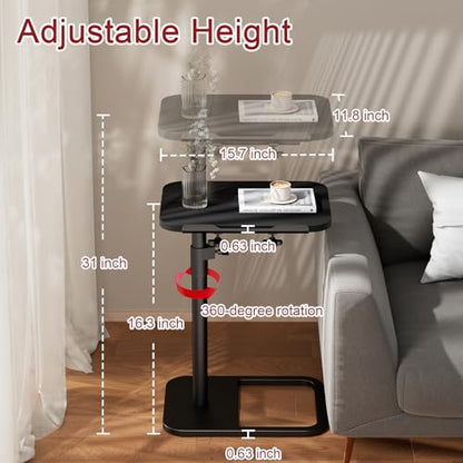 GOYLSER TV Tray Table Adjustable Height, Flip-Top, Snack Side Table with 360° Swivel and 180° Tilt, C Shaped End Table for Couch, Sofa, Dinner Eating and Recliner (Black) - color: Black, style: Angle Tilt