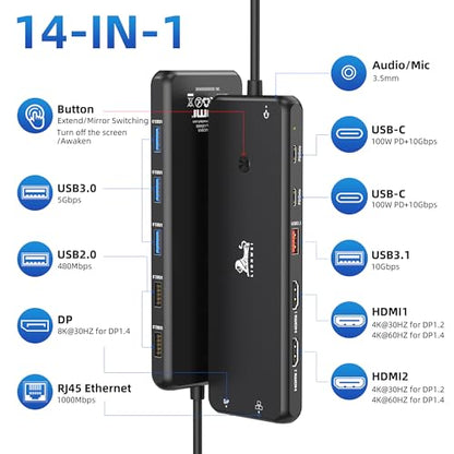 13-in-1 Docking Station Dual Monitor 4K LIONWEI USB C Hub for Laptop Mac - color: 13-in-1 Black