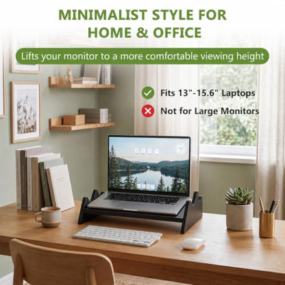 Wenqik Solid Pine Wood Laptop Riser, 14.2" Wooden Laptop Stand for Desk - style: Mountains Design
