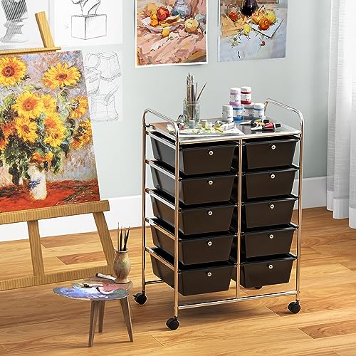 Giantex 10 Drawers Rolling Cart, Classroom Organizers, Storage Cart with Wheels, for Teacher Office Home School Supplies Tool Craft Art Paper, Black - color: Black, size: 10 Drawers Big