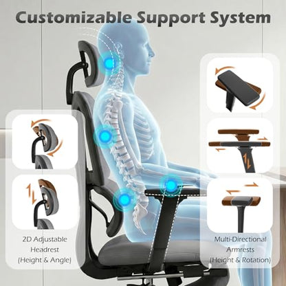 Ergonomic Office Chair with Footrest and Dynamic Lumbar Support, Grey - color: Dark Grey