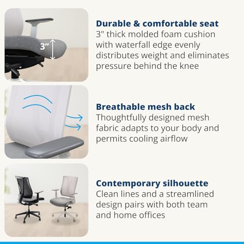 Clarksville Ergonomic Office Chair, Adjust Lumbar Support, Fog | Mesh Back Office Chair, Synchro-Tilt Recline Home Office Desk Chairs with 3-Way Arms, 300 lb Capacity Computer Chair - color: Fog