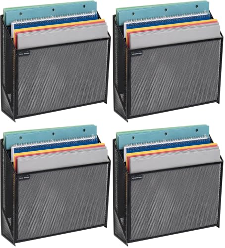 Mind Reader Vertical File Storage, Desktop Organizer, Wall Mount, Office, Metal Mesh, 12.5" L x 3.75" W x 11.5" H, Black (Pack of 4) - color: Black, size: 12.5"L x 3.75"W x 11.5"H (Pack of 4)